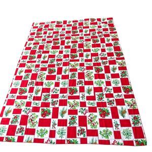 Christmas Holiday Tablecloth Rectangle Red Green White Poinsettia Pinecone Holly